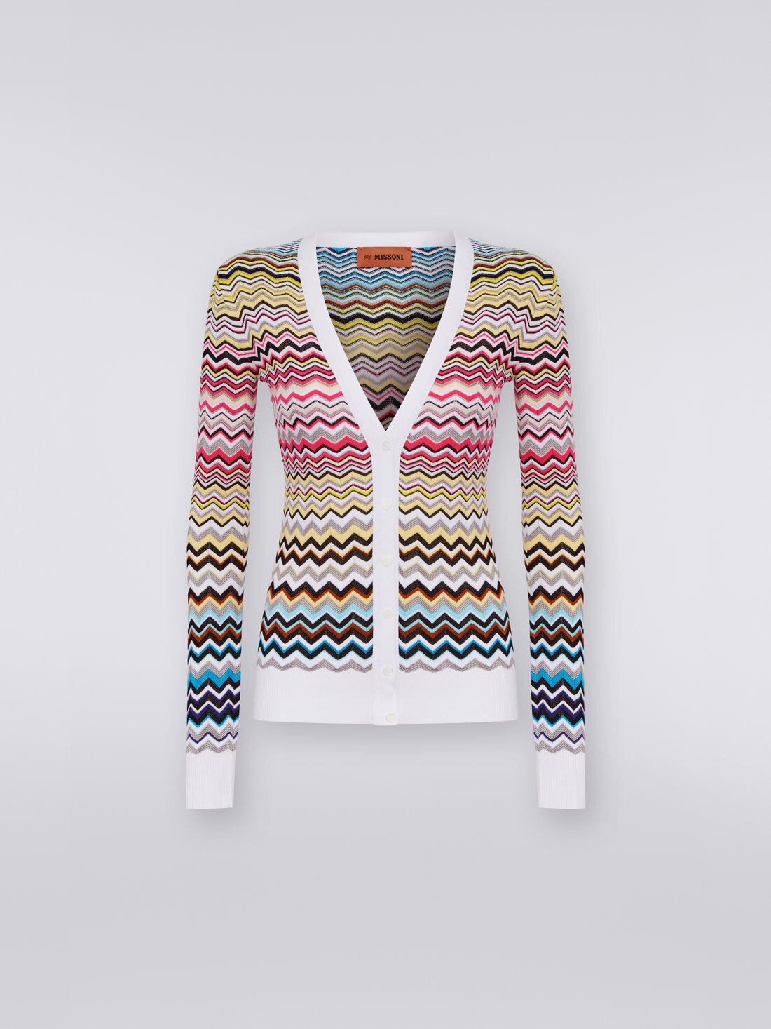 Cardigan in viscosa chevron dégradé, Multicolore - DS23SM0WBK022HSM8N6 - 0