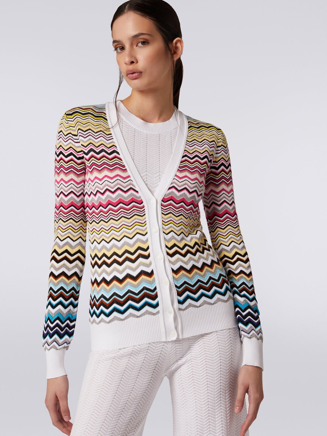 Cardigan en viscose à chevrons dégradés, Multicolore  - DS23SM0WBK022HSM8N6 - 4