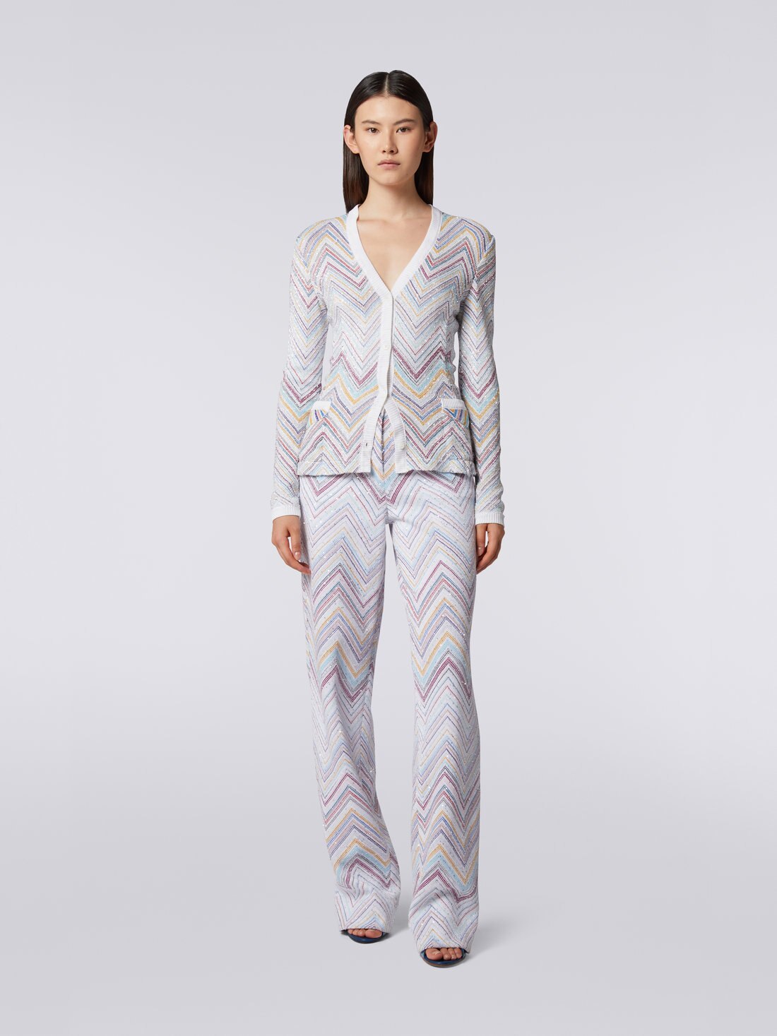 Cardigan à chevrons en coton mélangé avec paillettes, Multicolore  - DS23SM1FBC002USM8LU - 1
