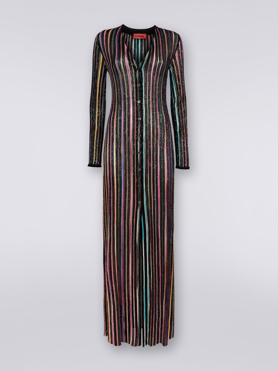 Cardigan long plissé avec paillettes, Noir & Multicolore - DS23SM1QBK023RS91E3 - 0