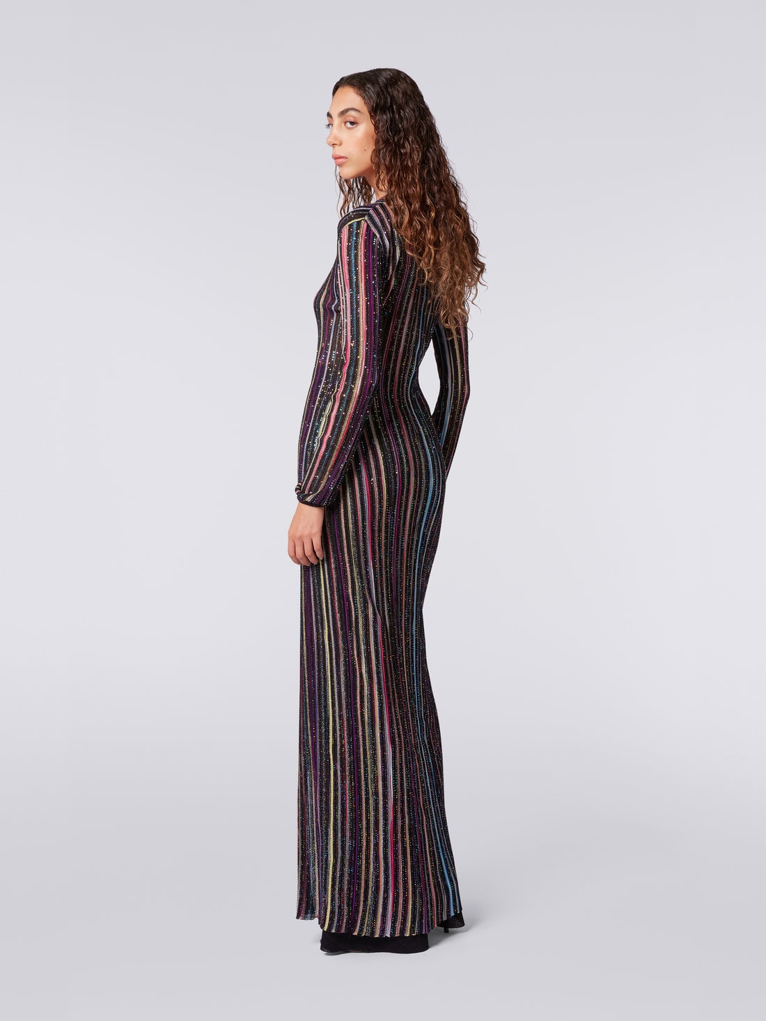 Pleated long cardigan with sequins, Black & Multicoloured - DS23SM1QBK023RS91E3 - 3