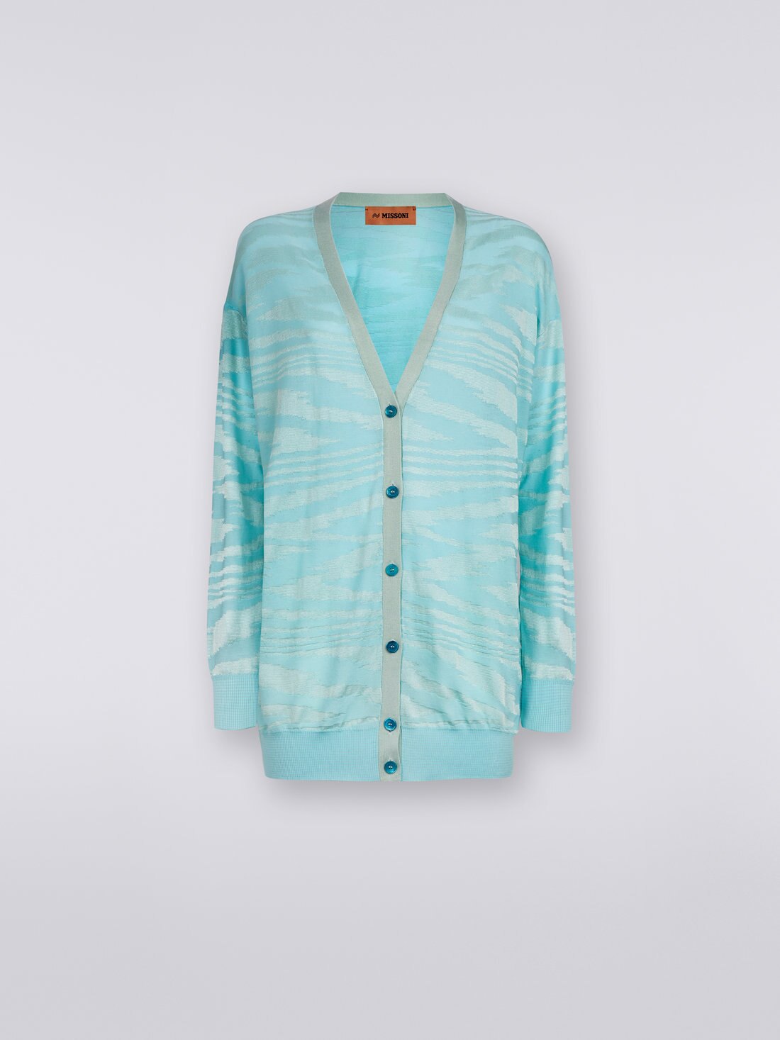 Cardigan oversize en coton et viscose, Bleu Ciel - 8051575693298 - 0