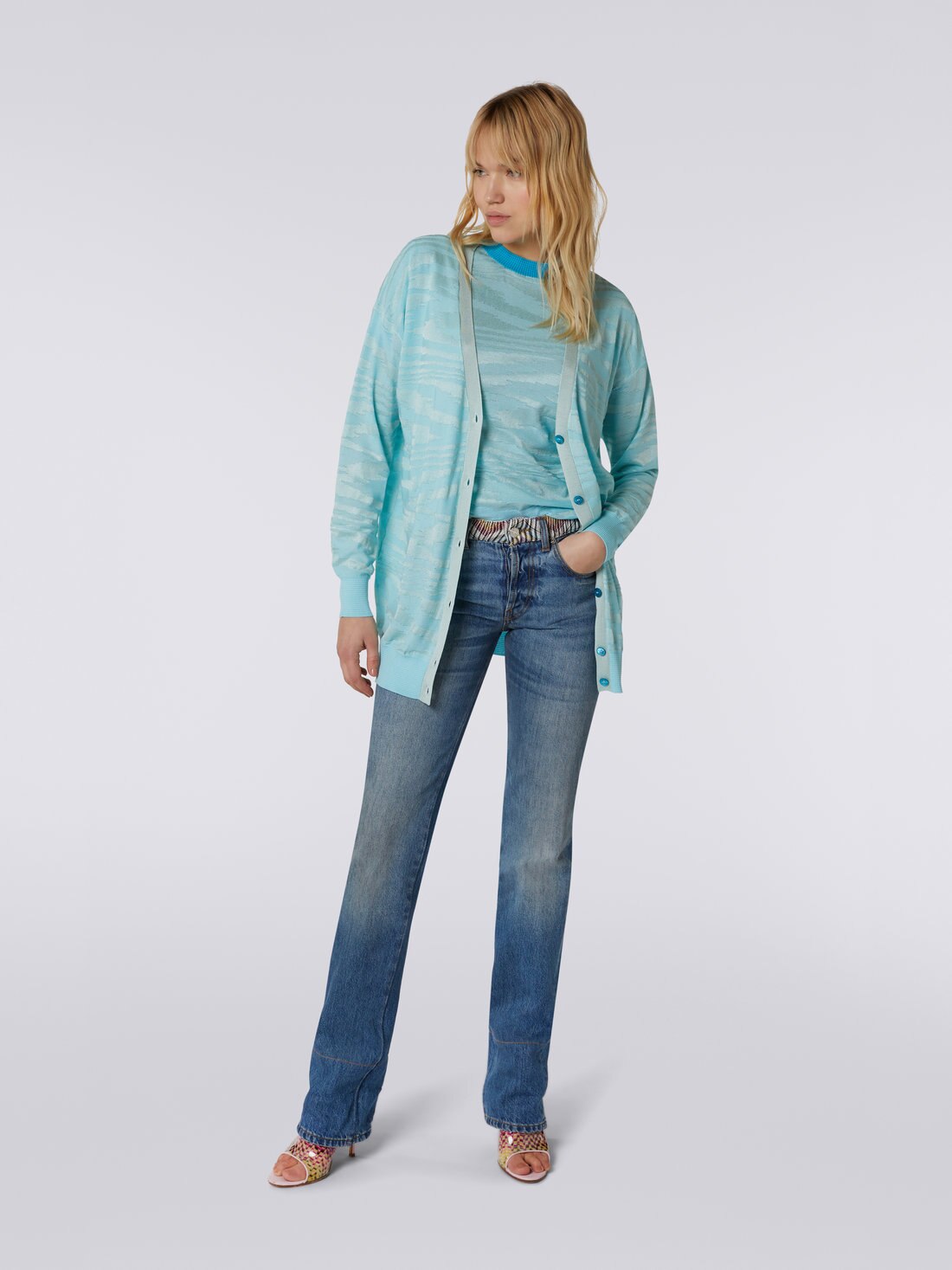 Cardigan oversize en coton et viscose, Bleu Ciel - 8051575693298 - 1