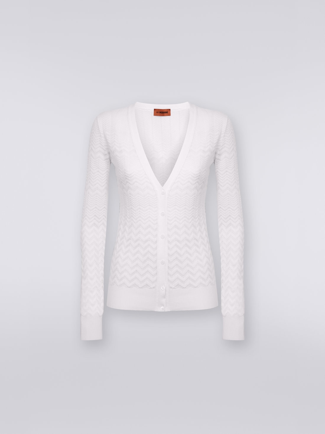 Cotton and viscose cardigan with tone-on-tone zigzag, White  - DS23SM25BK023Y14001 - 0