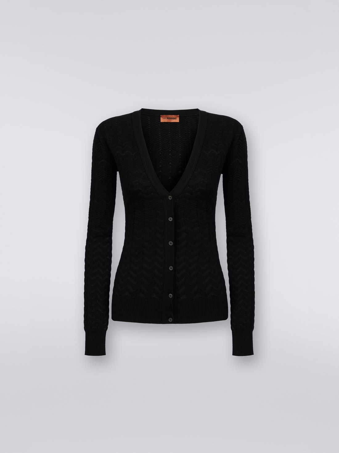 Cardigan in cotone e viscosa con zig zag tono su tono, Nero    - DS23SM25BK023Y93911 - 0