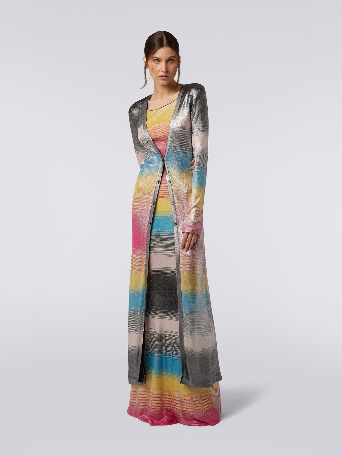 Cardigan long en viscose flammée multicolore avec finition brillante, Multicolore  - 8051575742019 - 1