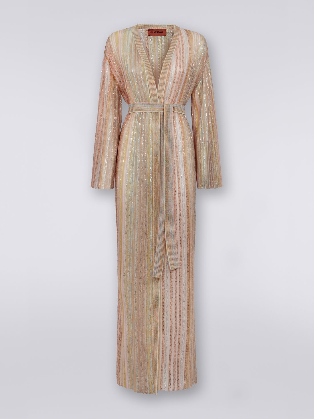 Long cardigan à rayures verticales et lurex, Multicolore  - DS23SM29BK024NSM8UU - 0