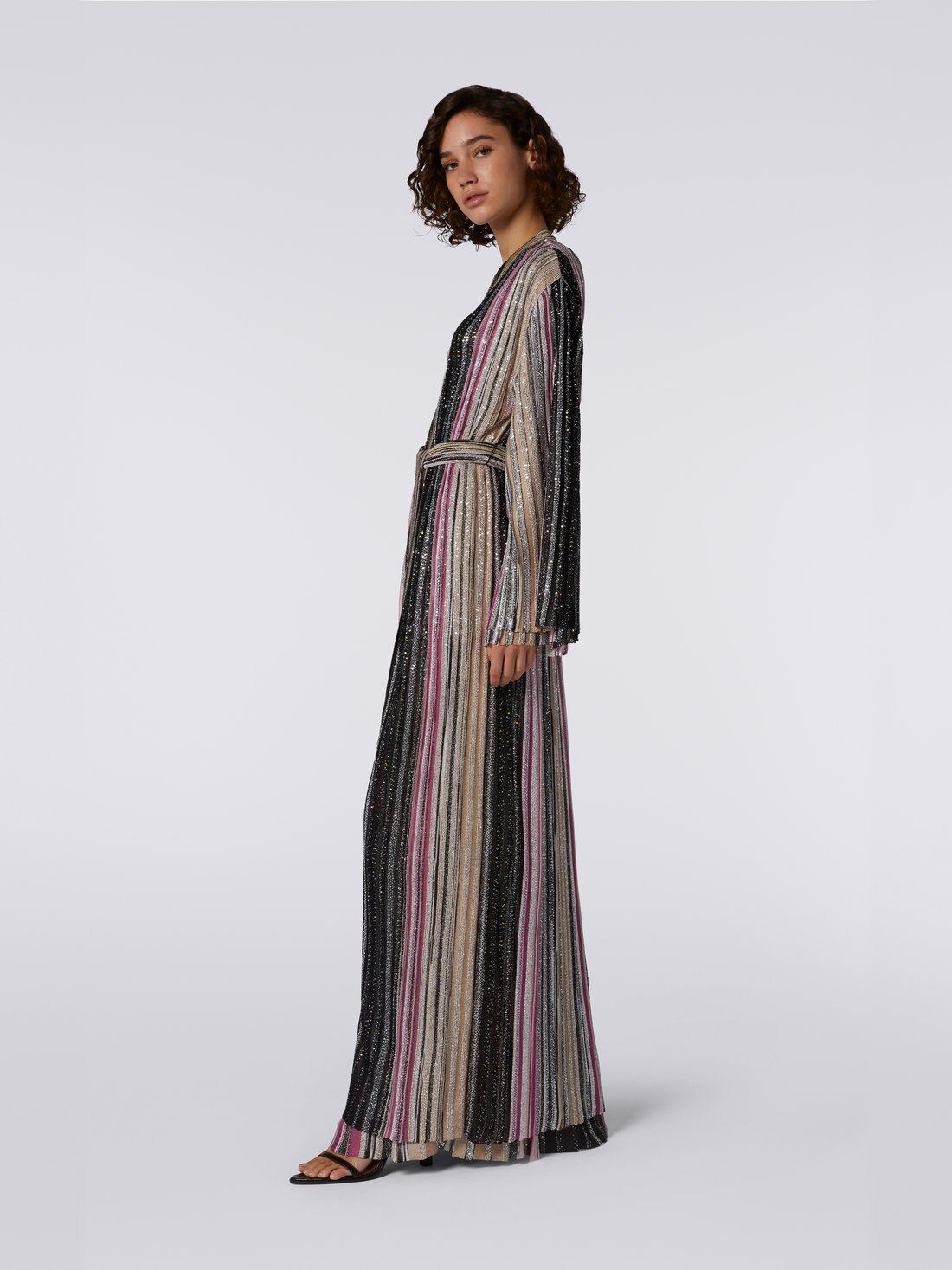 Long cardigan à rayures verticales et lurex, Multicolore  - 8051575772856 - 2