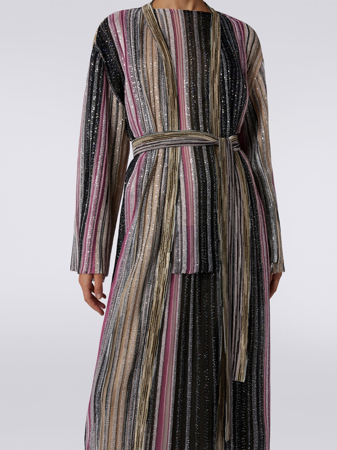 Long cardigan à rayures verticales et lurex, Multicolore  - 8051575772856 - 4