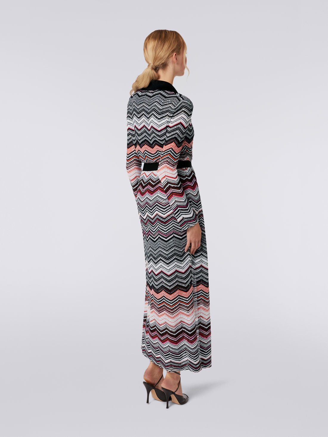 Long chevron cotton blend cardigan with sequins, Black, Pink & White  - DS23SM2KBK026BS30BV - 3