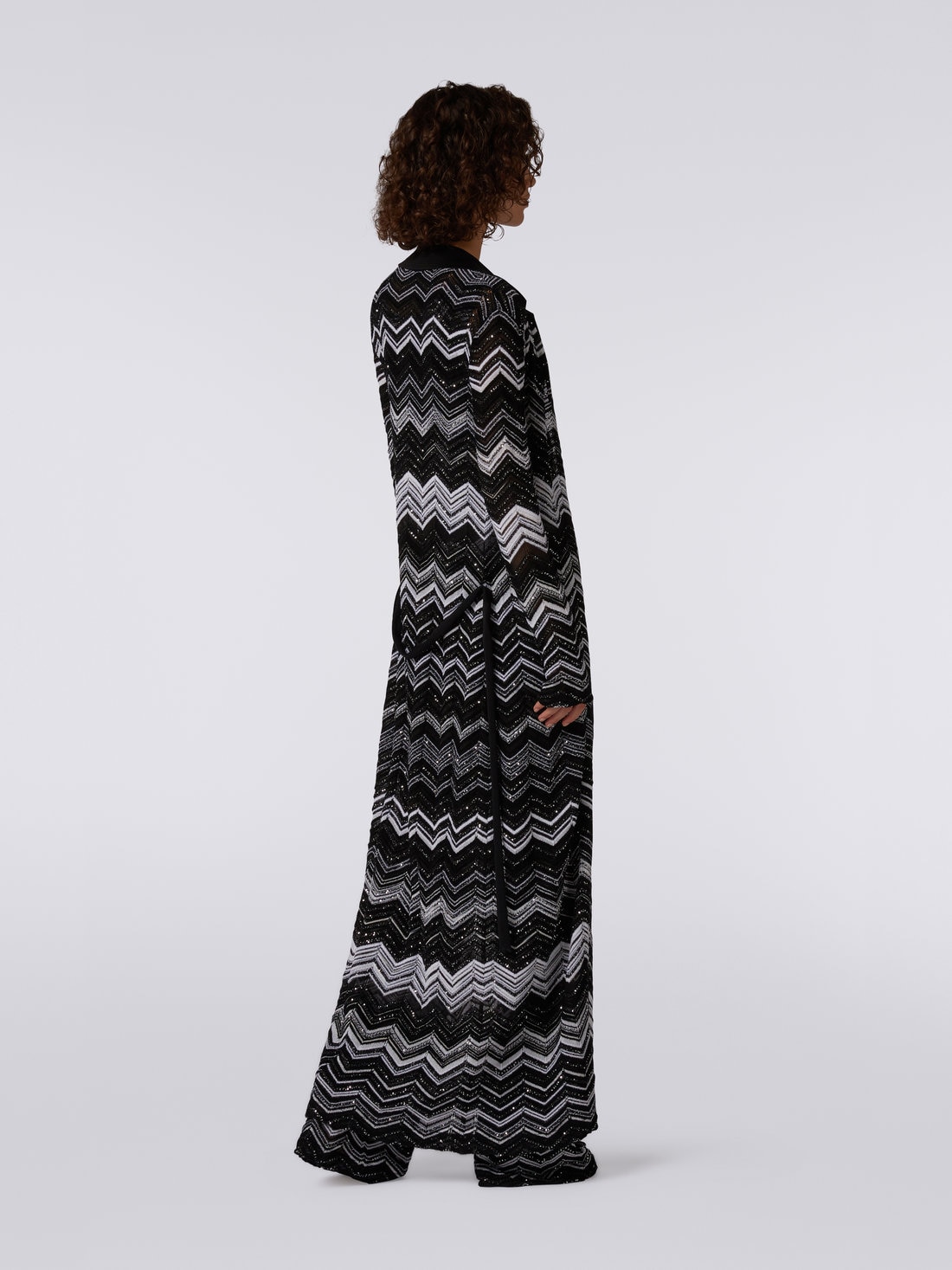 Long chevron cotton blend cardigan with sequins, Black & White - DS23SM2KBK026BS91FX - 3