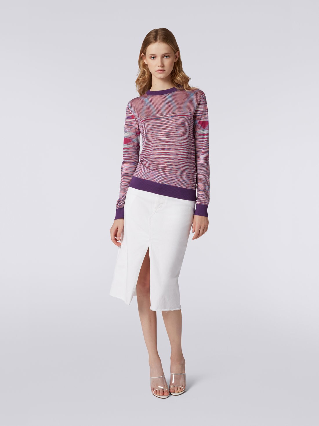 Pull à col ras du cou en soie flammée, Multicolore  - 8051575753138 - 1