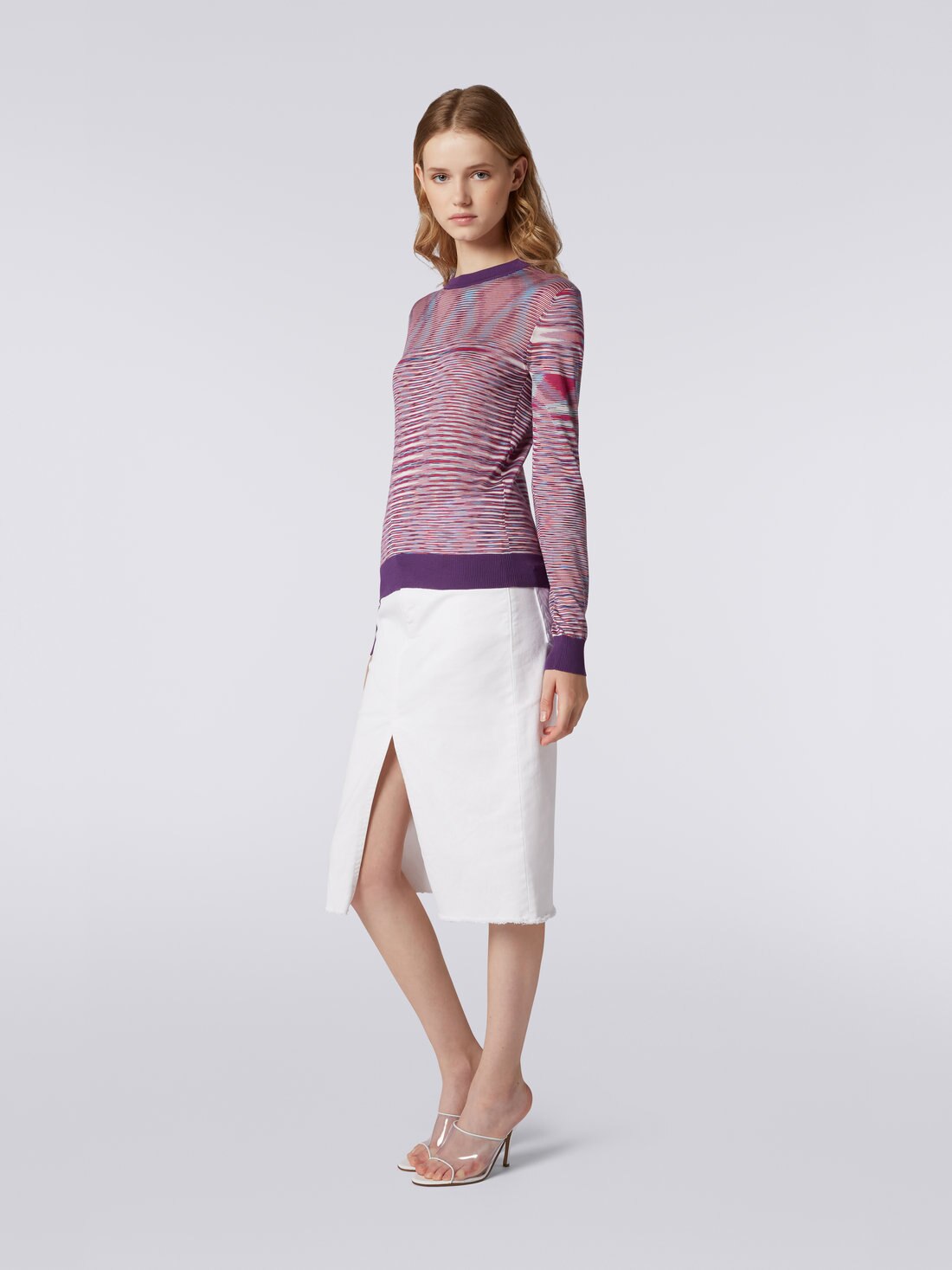 Pull à col ras du cou en soie flammée, Multicolore  - 8051575753138 - 2