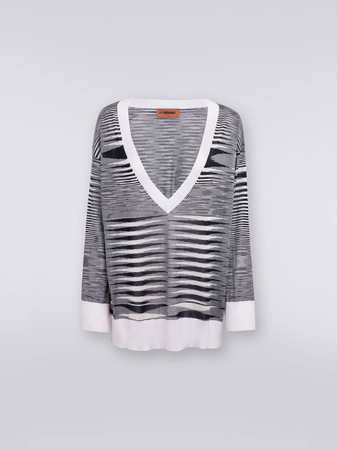 V-neck sweater in viscose blend, Black & White - DS23SN08BK020KF9001 - 0