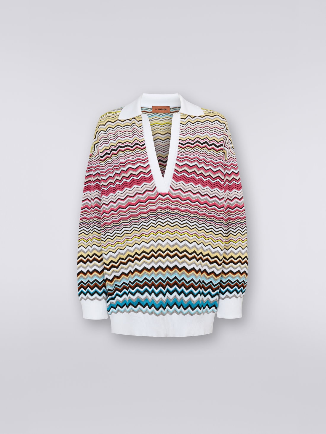 Long-sleeved oversized polo shirt with chevron pattern, Multicoloured - DS23SN0PBK022HSM8N6 - 0