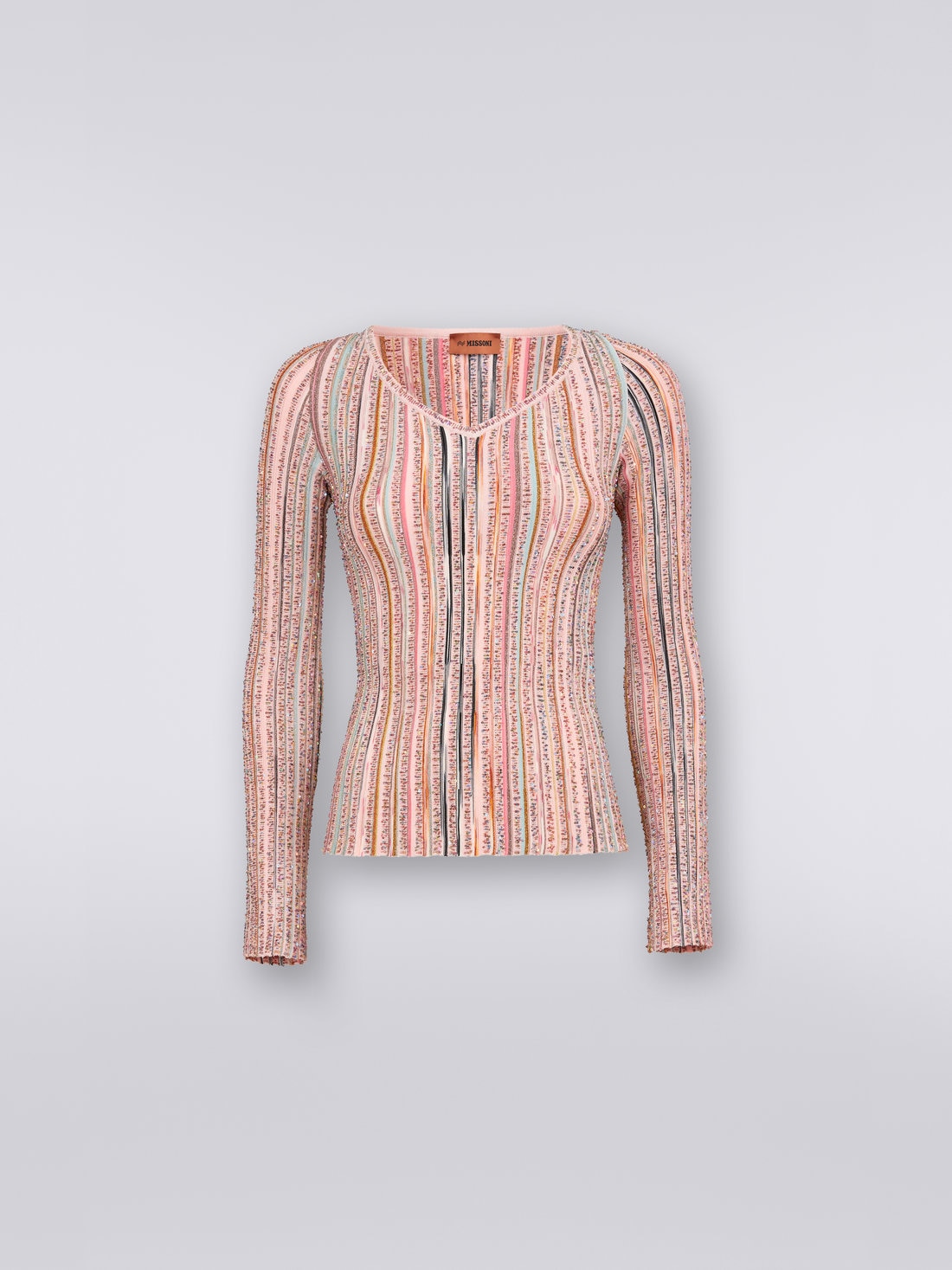 Langärmeliger Pullover mit Ripp und Pailletten, Rosa & Mehrfarbig - DS23SN0UBK023QS30B0 - 0