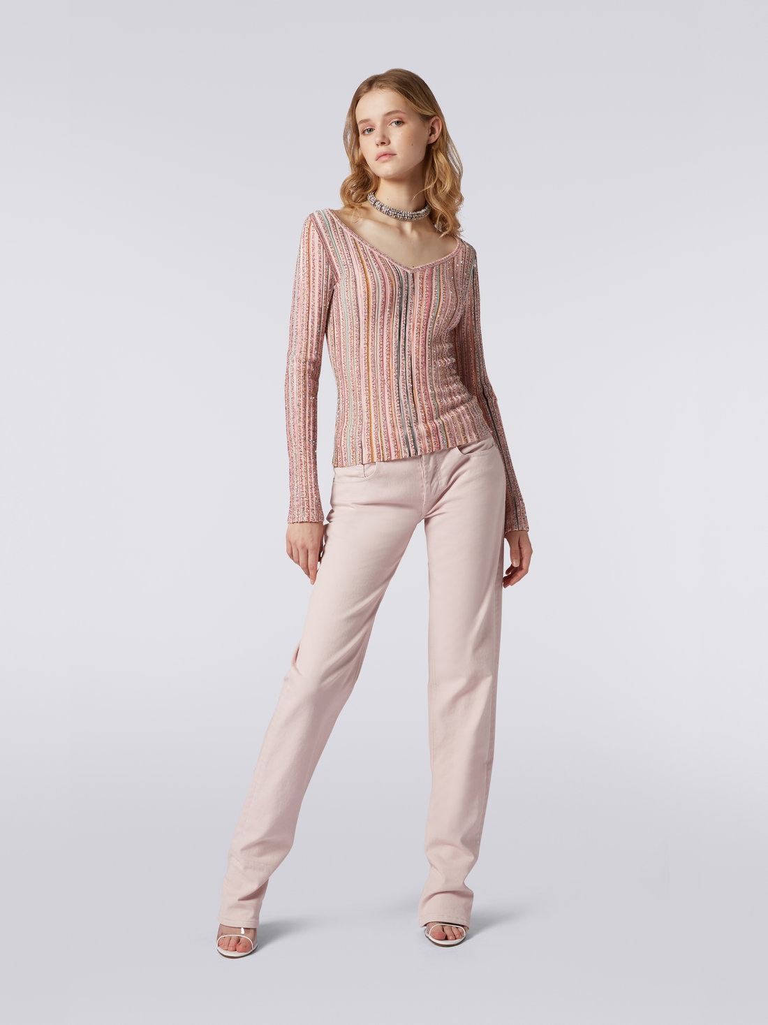 Long-sleeved ribbed sweater with sequins, Pink & Multicoloured - DS23SN0UBK023QS30B0 - 1