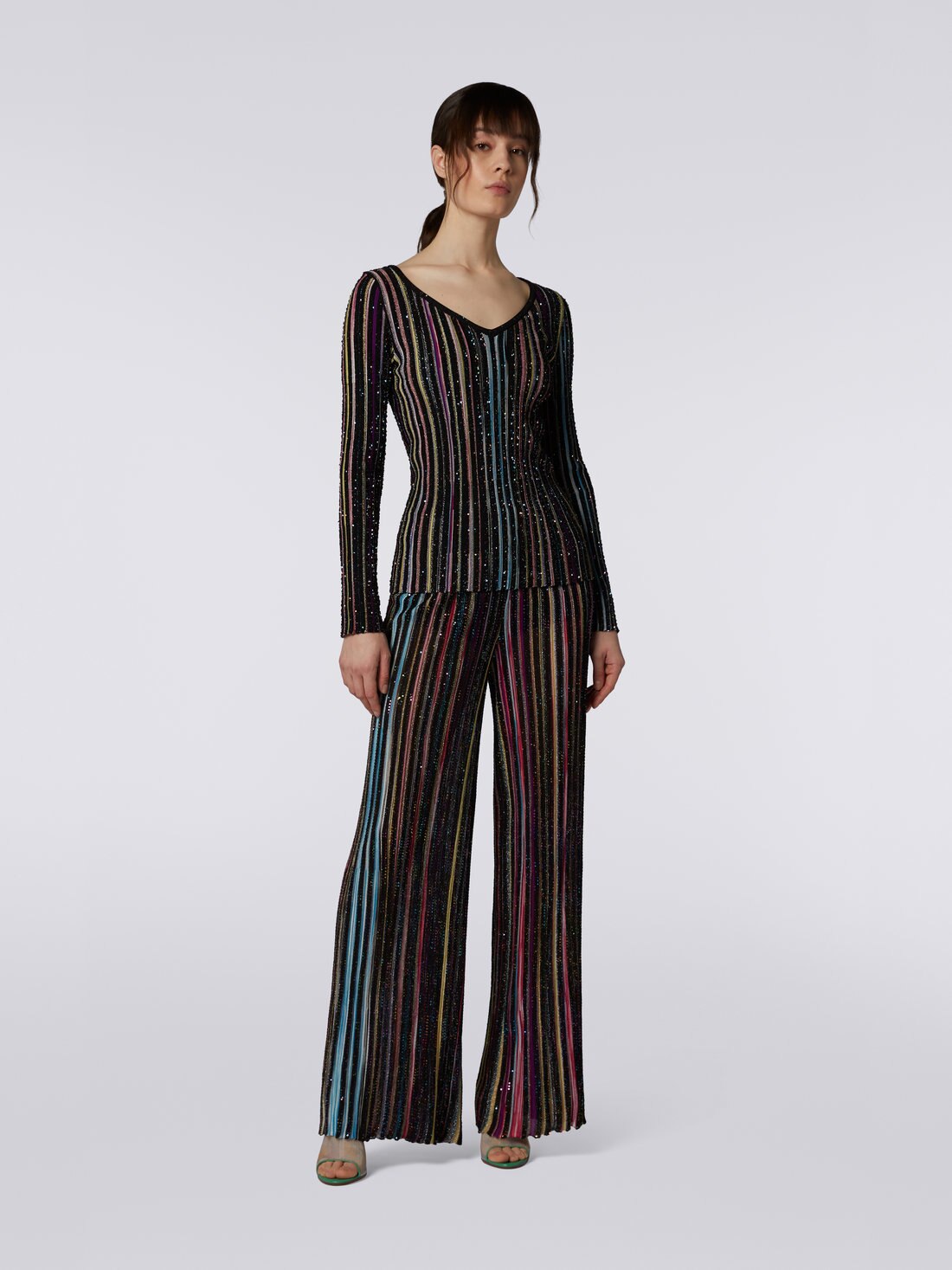 Long-sleeved ribbed sweater with sequins, Black & Multicoloured - DS23SN0UBK023QS91E3 - 1