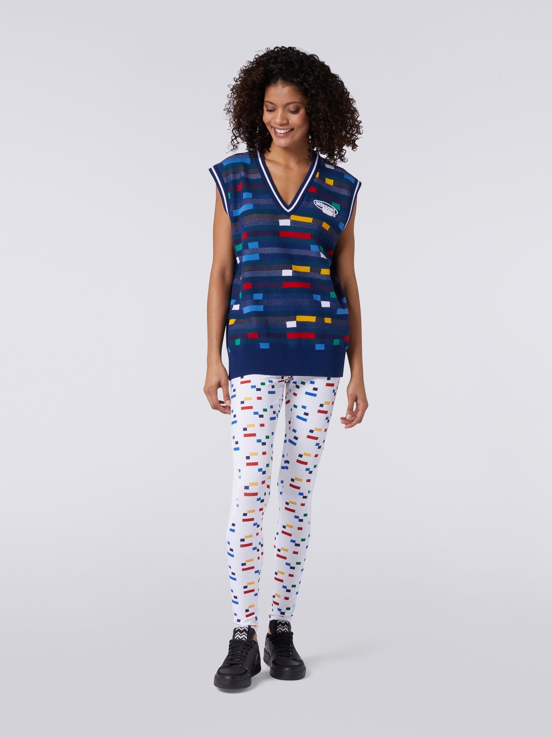 Cotton gilet with multicoloured pixel and logo, Blue - DS23SN16BK023DS729W - 1