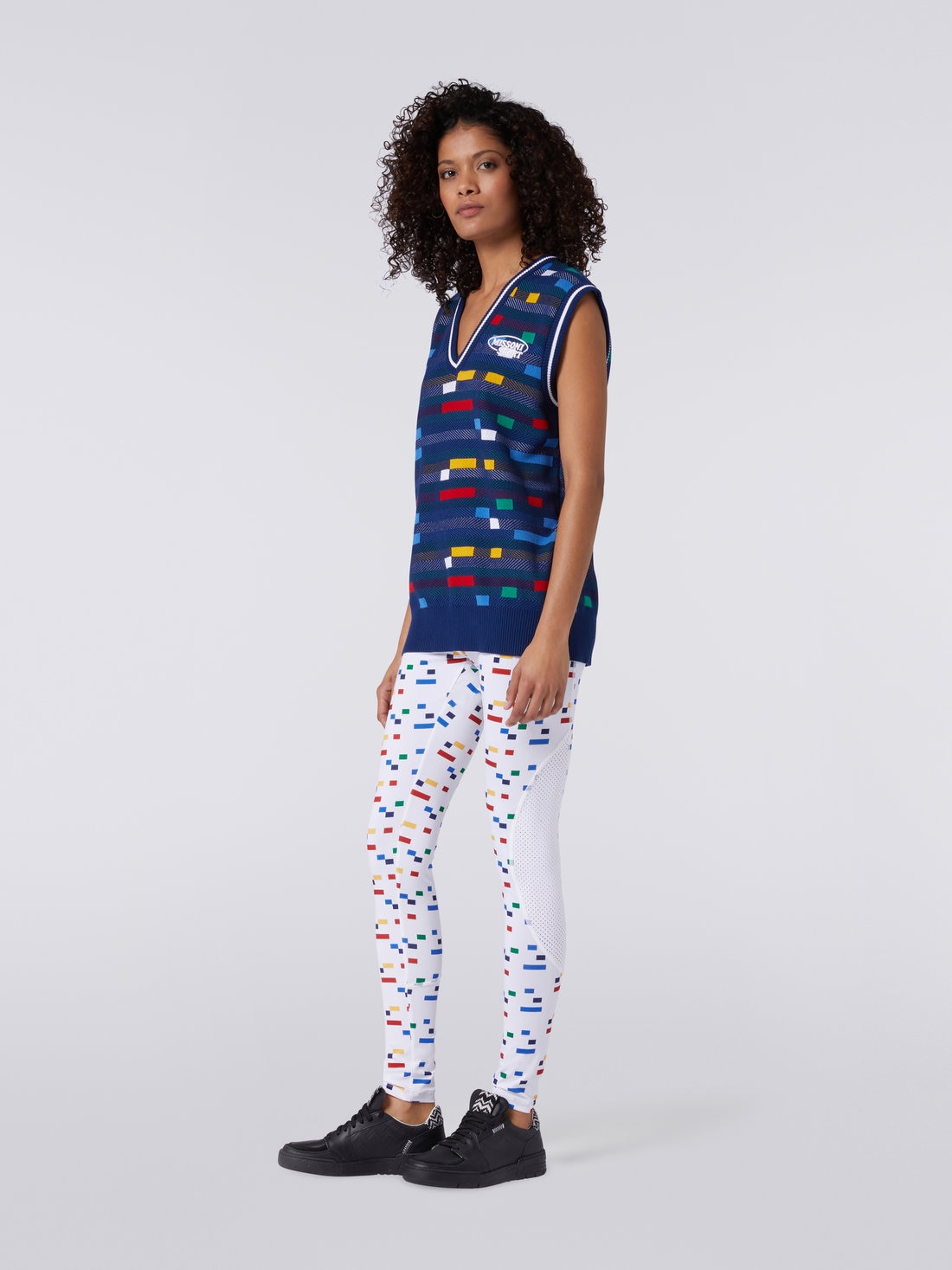 Cotton gilet with multicoloured pixel and logo, Blue - DS23SN16BK023DS729W - 2
