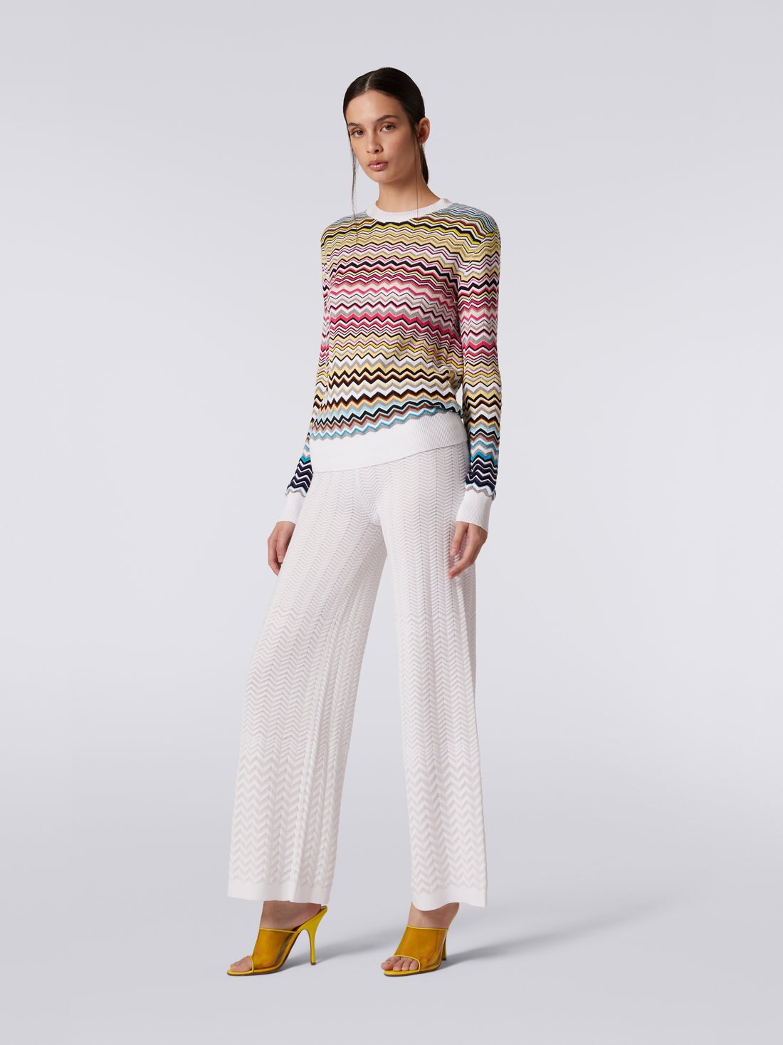 Cotton and viscose chevron crew-neck jumper, Multicoloured - DS23SN1CBK022HSM8N6 - 2