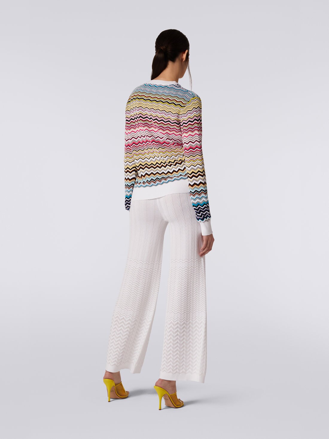 Cotton and viscose chevron crew-neck jumper, Multicoloured - DS23SN1CBK022HSM8N6 - 3