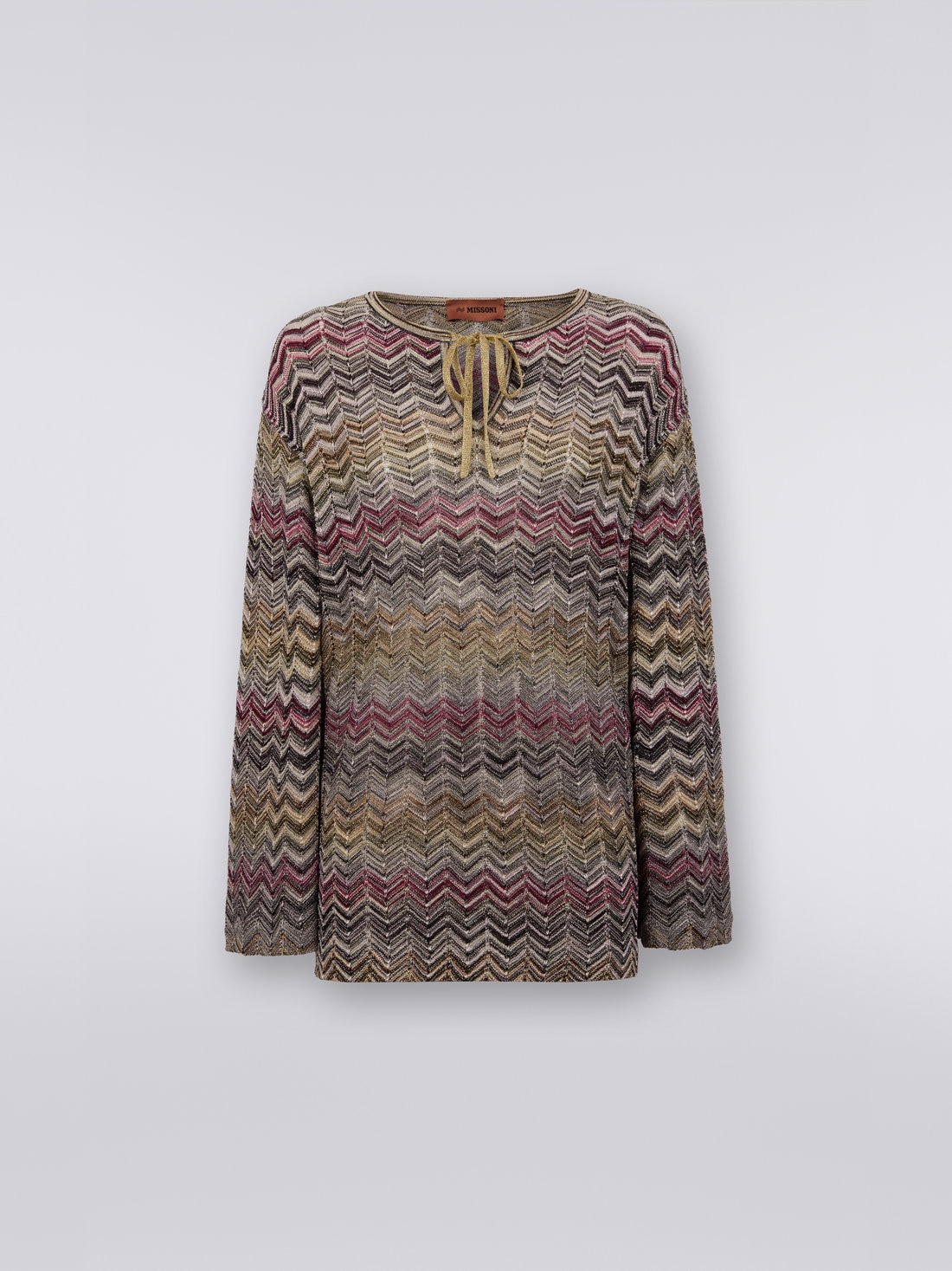 Blouse à manches longues en maille chevron, Multicolore  - DS23SN1LBK024OSM8UN - 0