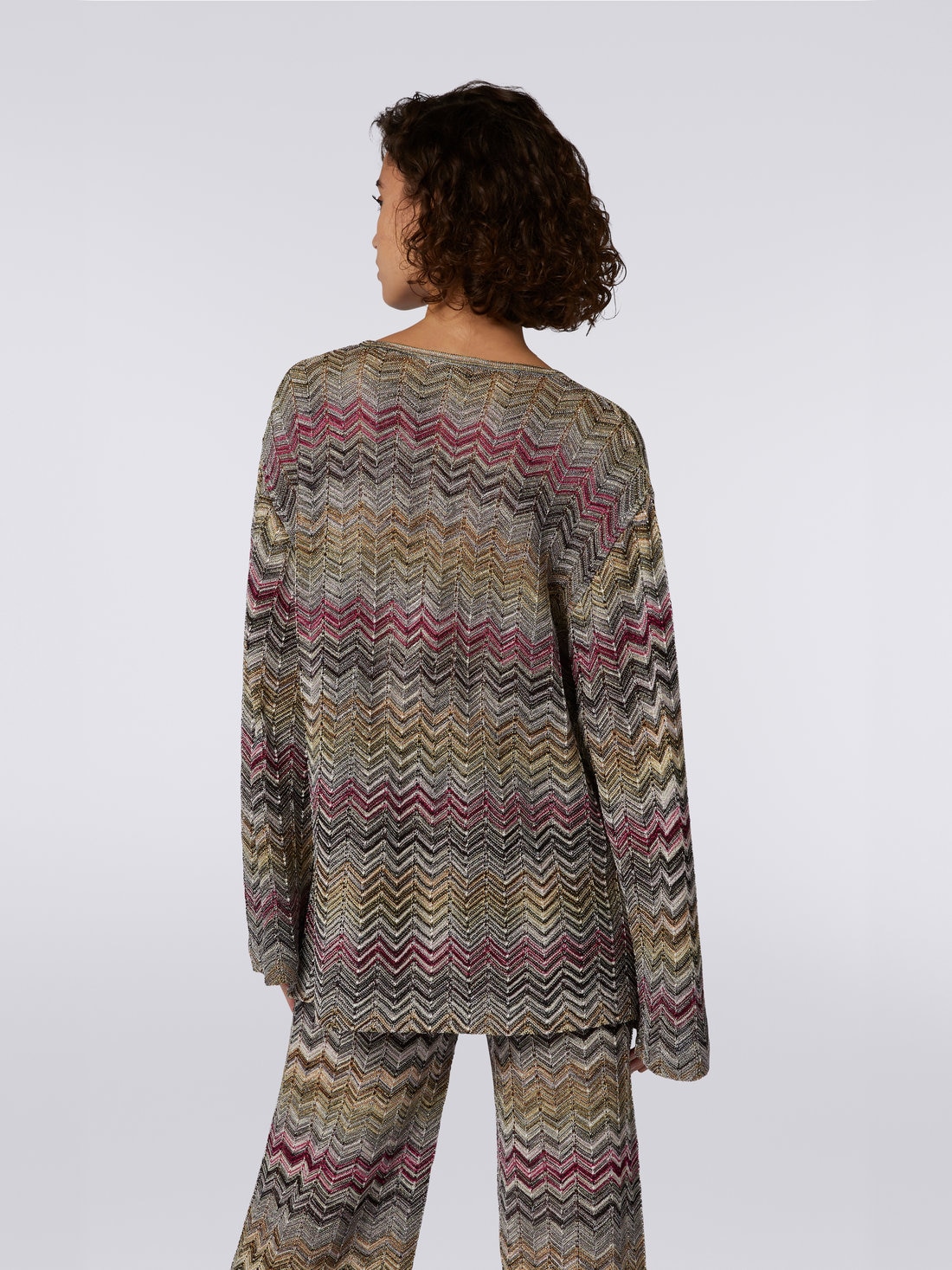 Blouse à manches longues en maille chevron, Multicolore  - DS23SN1LBK024OSM8UN - 3