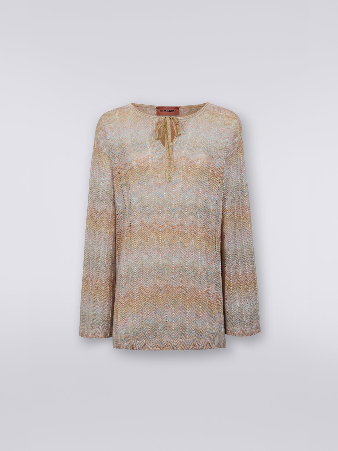 Langärmelige Bluse aus Strick mit Chevronmuster, Mehrfarbig  - DS23SN1LBK024OSM8UO - 0