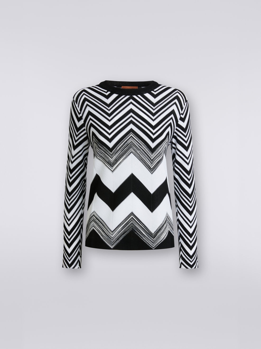 Maglia girocollo in misto cotone zig zag, Bianco & Nero - DS23SN1TBC002YF9001 - 0