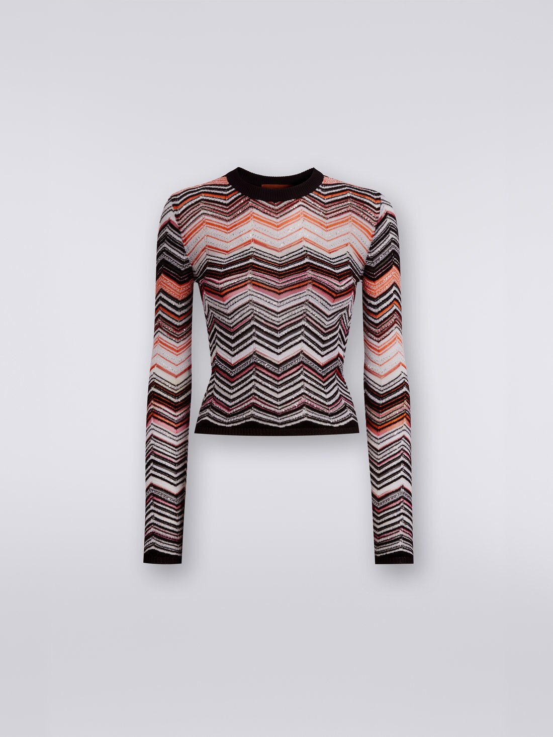 Viscose chevron crew-neck jumper with sequins, Black, Pink & White  - DS23SN1WBK026BS30BV - 0