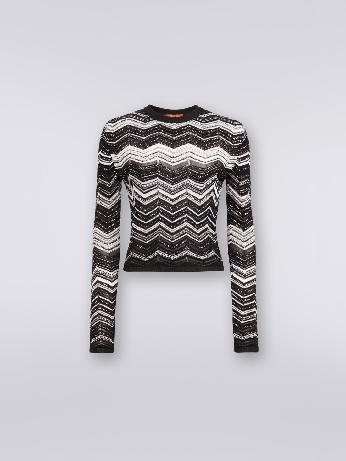 Viscose chevron crew-neck jumper with sequins, Black & White - DS23SN1WBK026BS91FX - 0
