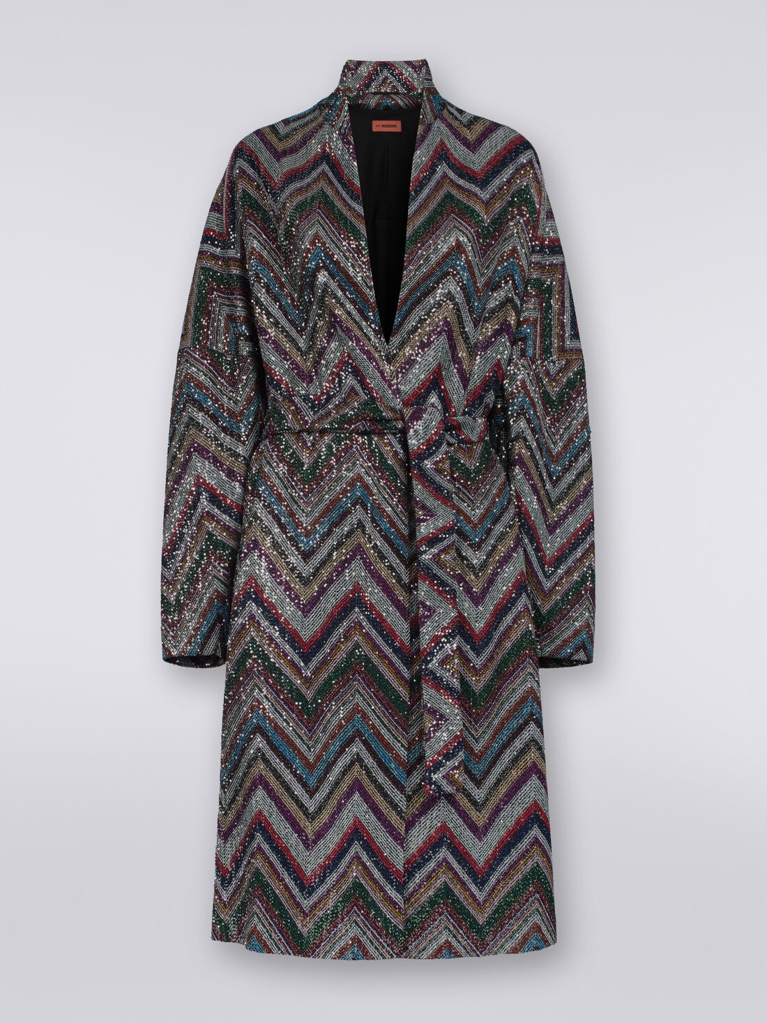 Viscose blend chevron coat with sequins , Multicoloured  - DS23WC0EBC003IL904Z - 0