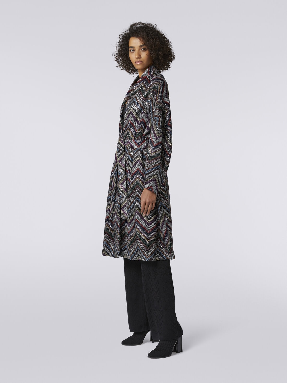 Viscose blend chevron coat with sequins , Multicoloured  - DS23WC0EBC003IL904Z - 2