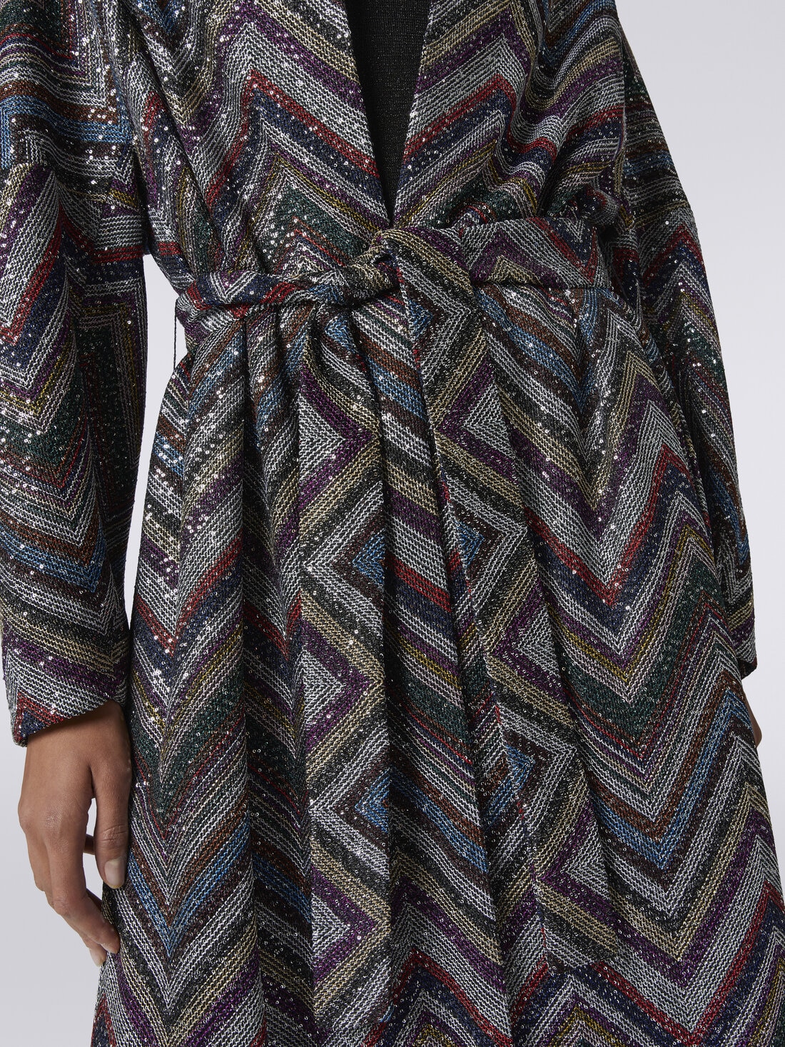 Viscose blend chevron coat with sequins , Multicoloured  - DS23WC0EBC003IL904Z - 4