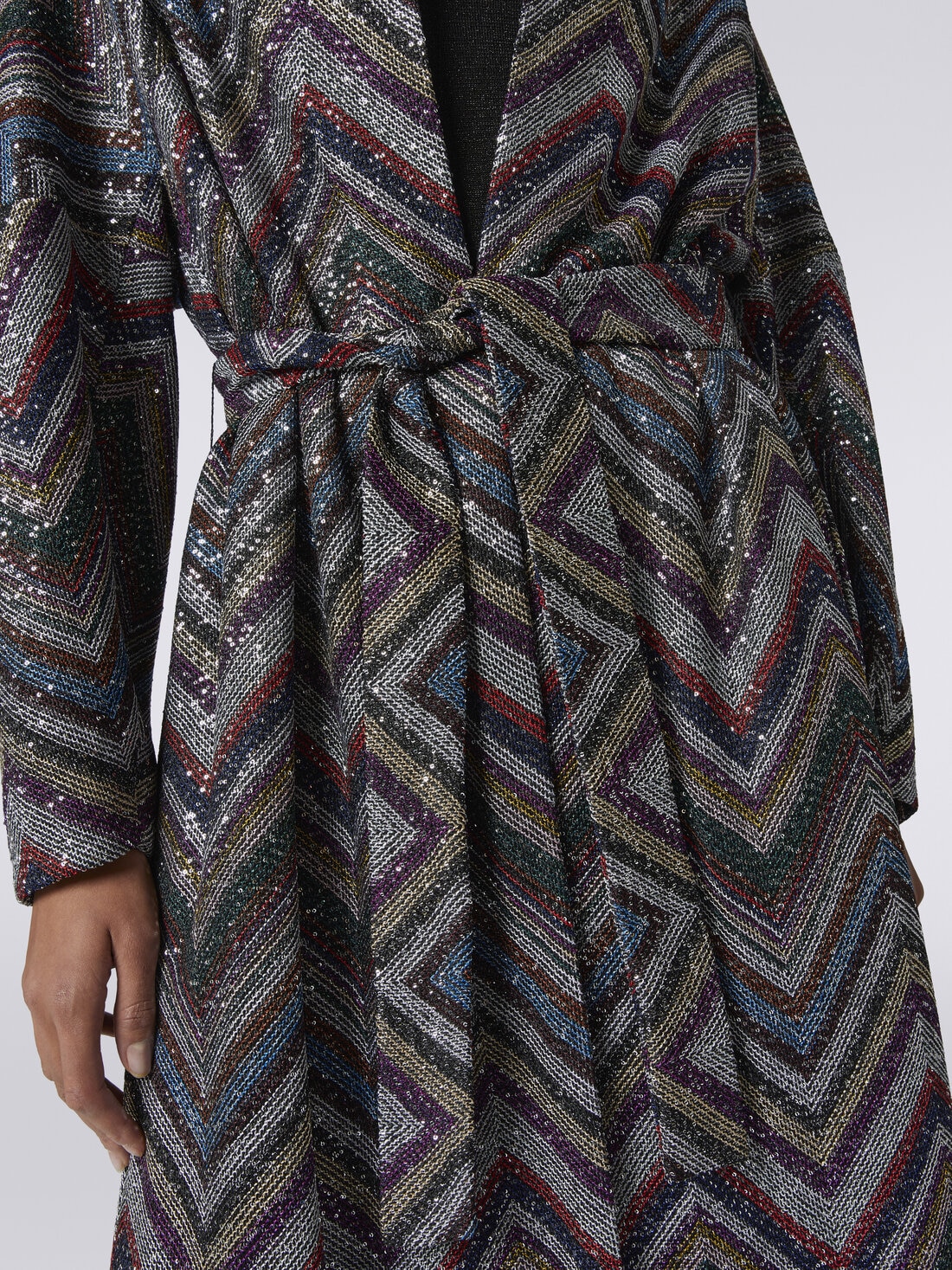 Manteau en viscose mélangée à chevrons avec paillettes , Multicolore  - DS23WC0EBC003IL904Z - 4