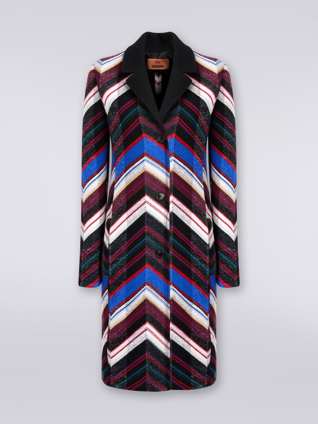 Manteau en laine avec texture zig zag , Multicolore  - DS23WC0FBC003HSM8WT - 0