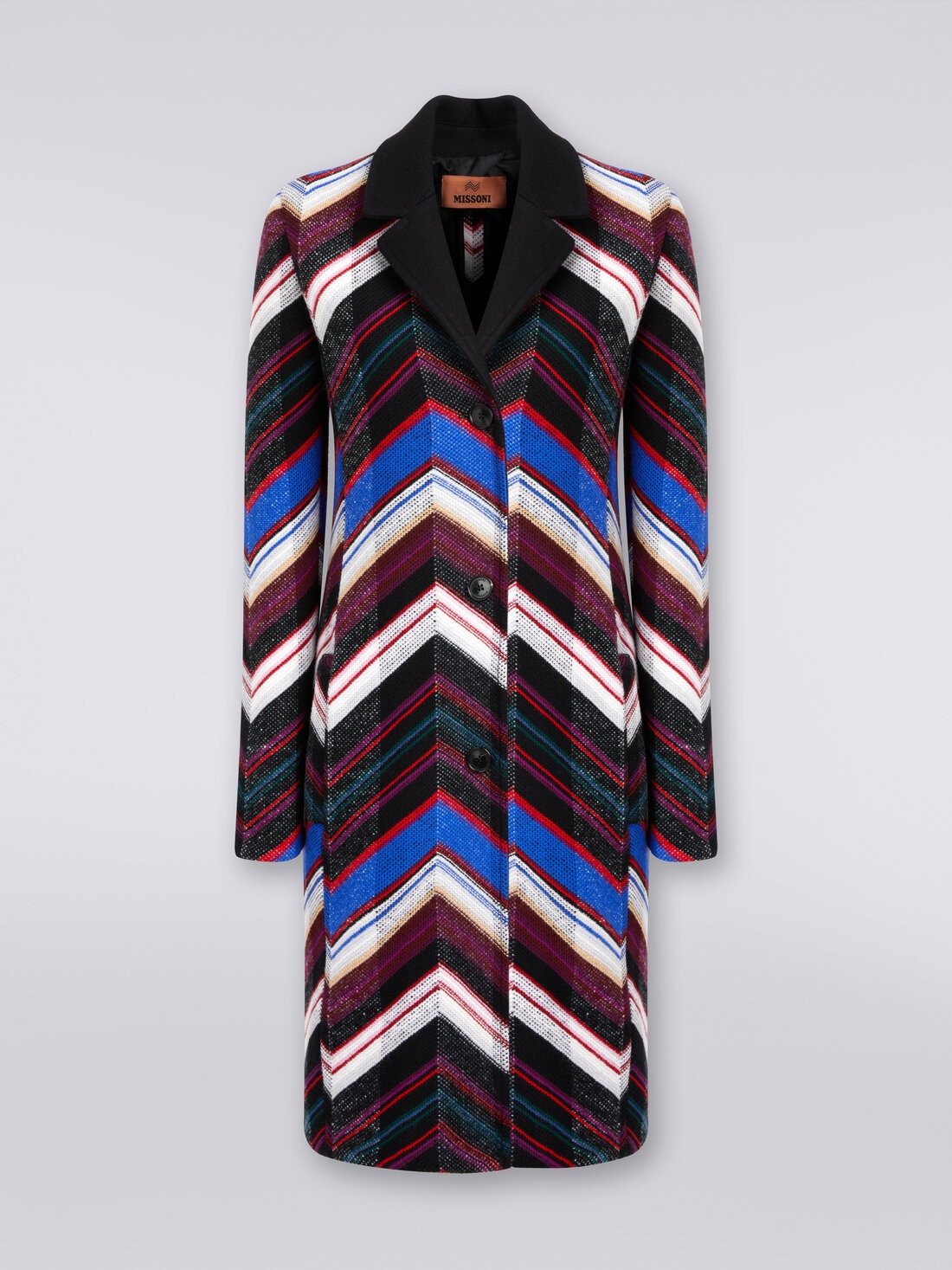 Cappotto in lana con trama a zig zag , Multicolore  - DS23WC0FBC003HSM8WT - 0