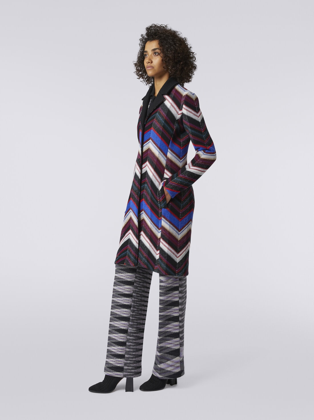 Manteau en laine avec texture zig zag , Multicolore  - DS23WC0FBC003HSM8WT - 2