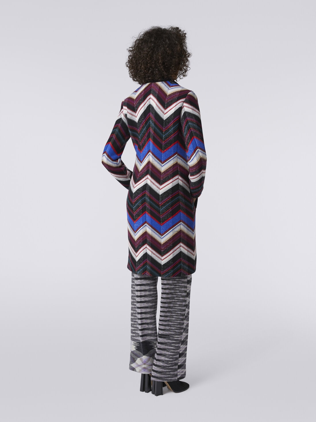 Manteau en laine avec texture zig zag , Multicolore  - DS23WC0FBC003HSM8WT - 3