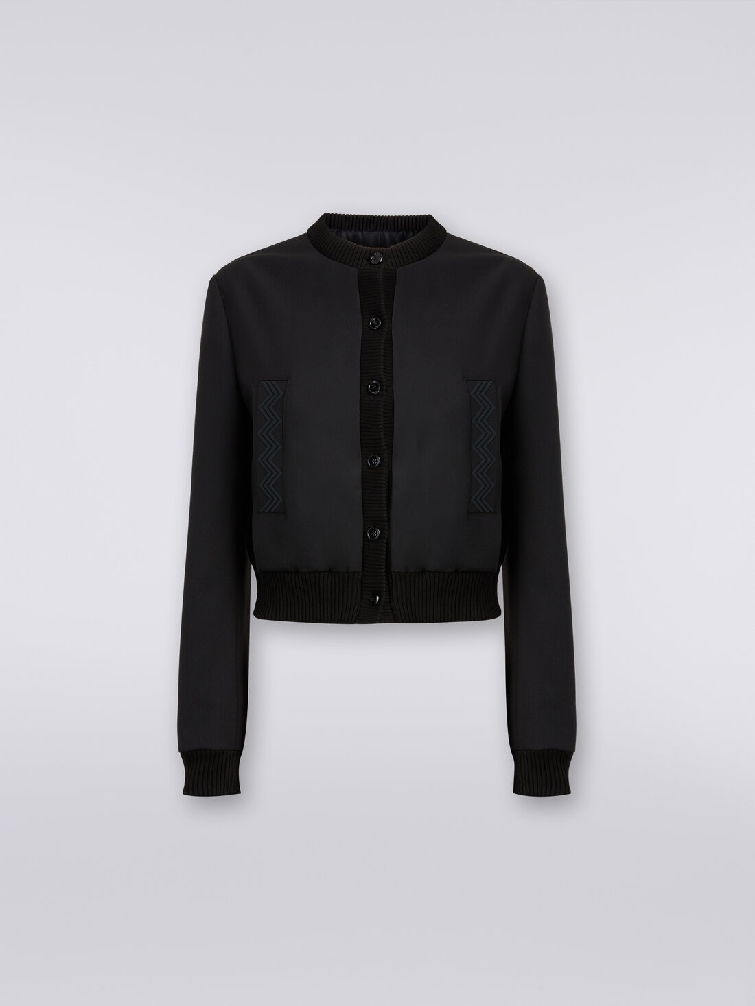 Bomber en laine mélangée avec empiècements zig zag, Noir    - 8051575946684 - 0