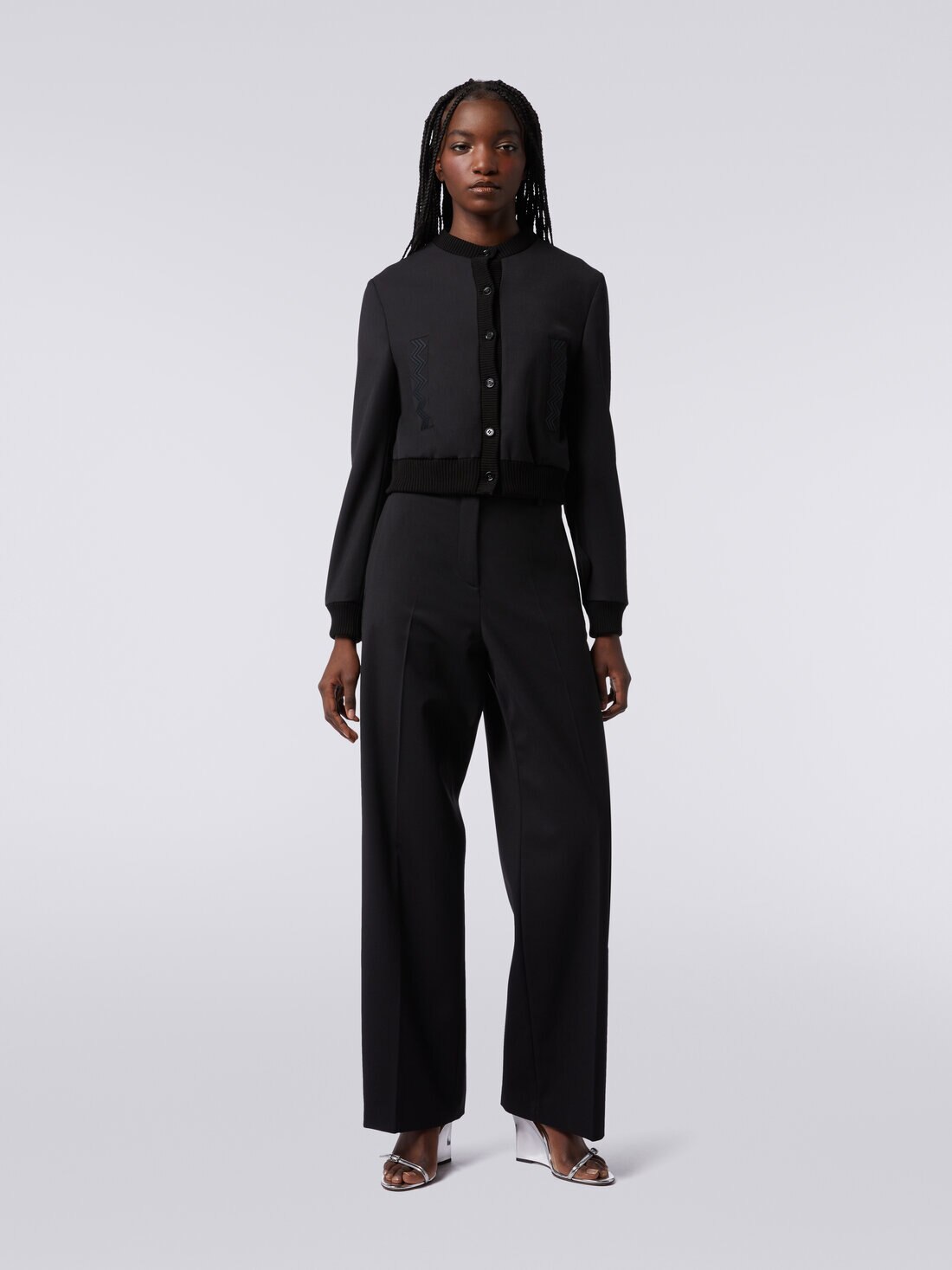 Bomber en laine mélangée avec empiècements zig zag, Noir    - 8051575946684 - 1