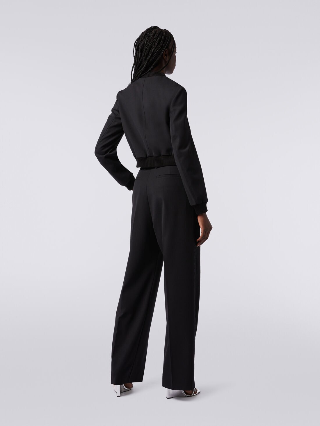 Bomber en laine mélangée avec empiècements zig zag, Noir    - 8051575946684 - 3
