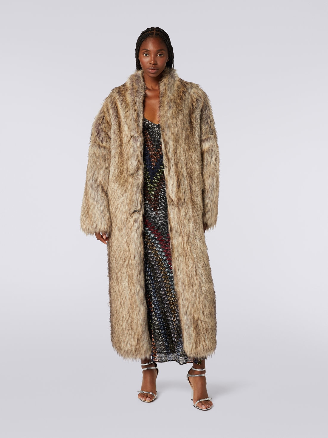 Long faux fur coat, Multicoloured  - DS23WC0UBW00QRS80BF - 1