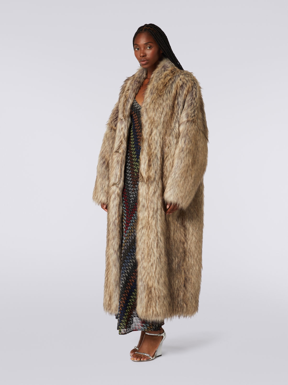 Long faux fur coat, Multicoloured  - 2