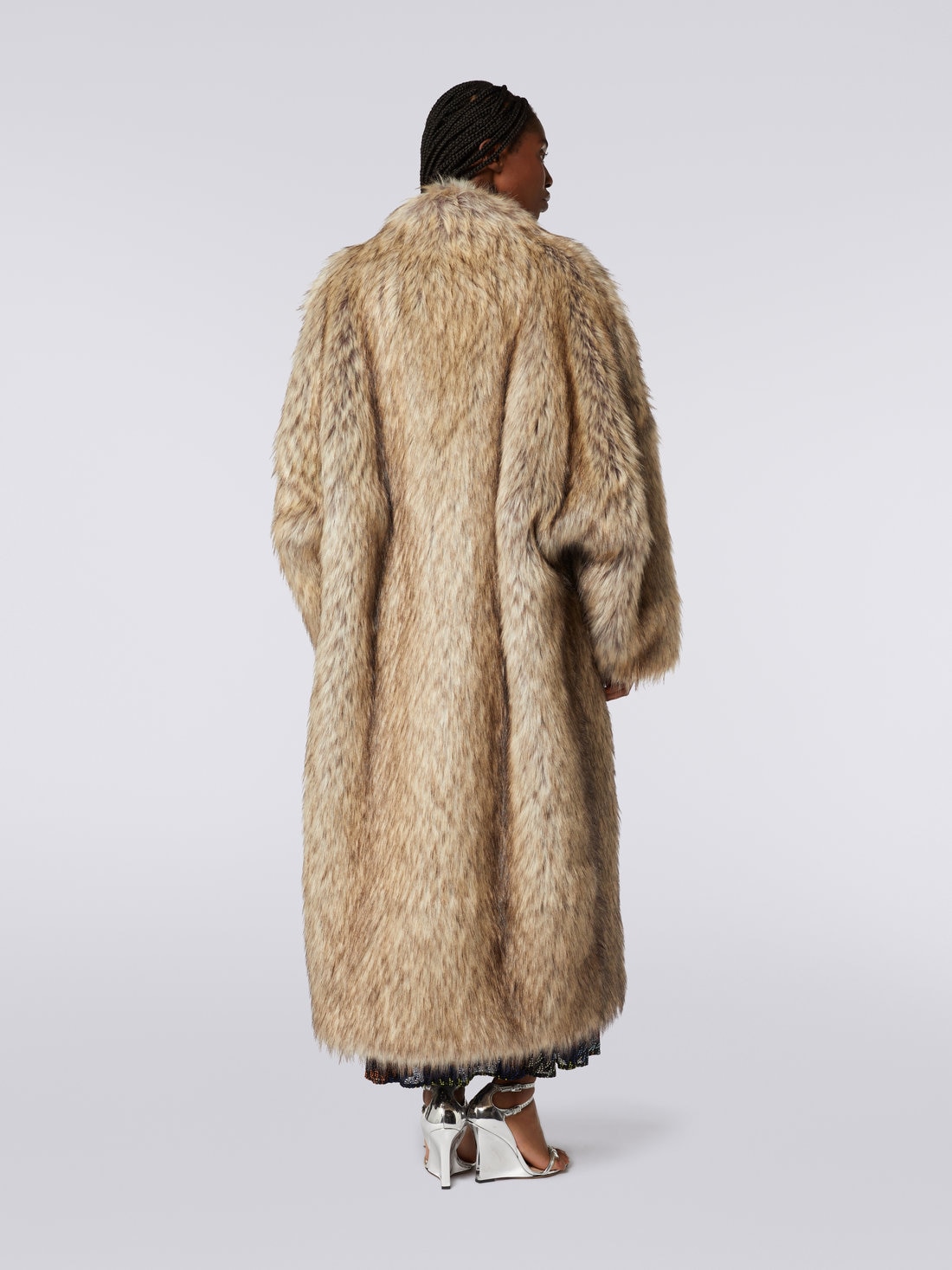 Long faux fur coat, Multicoloured  - DS23WC0UBW00QRS80BF - 3