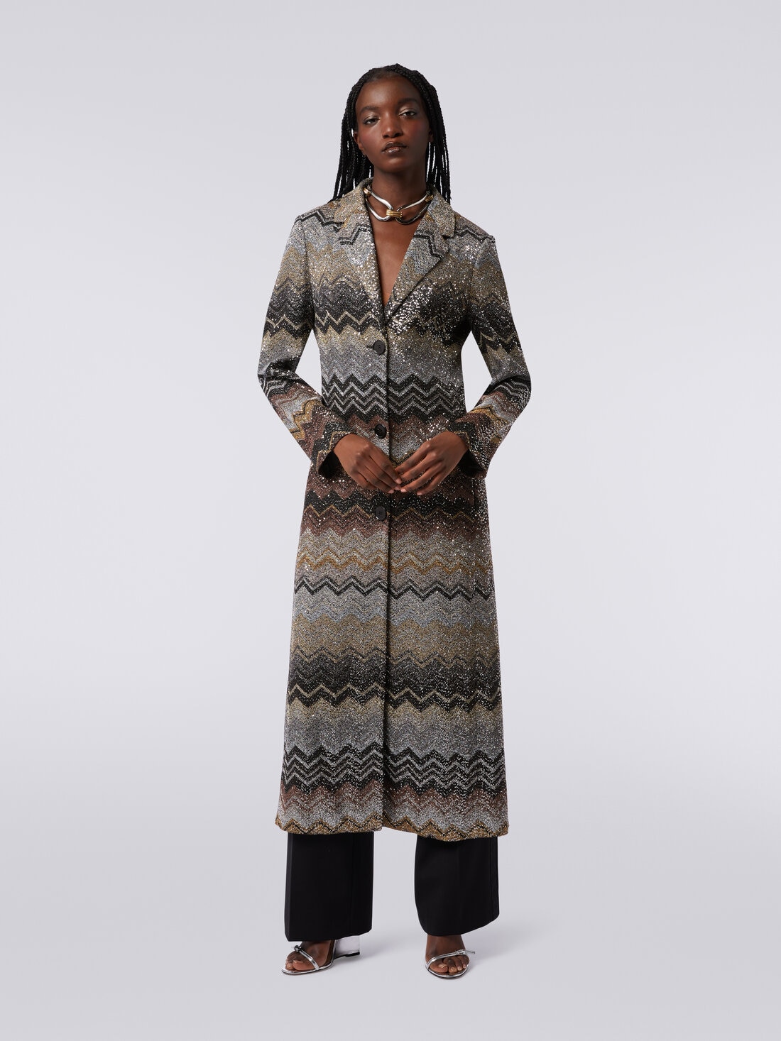 Long coat in viscose blend with sequins, Multicoloured  - DS23WC1DBC003US91HN - 1