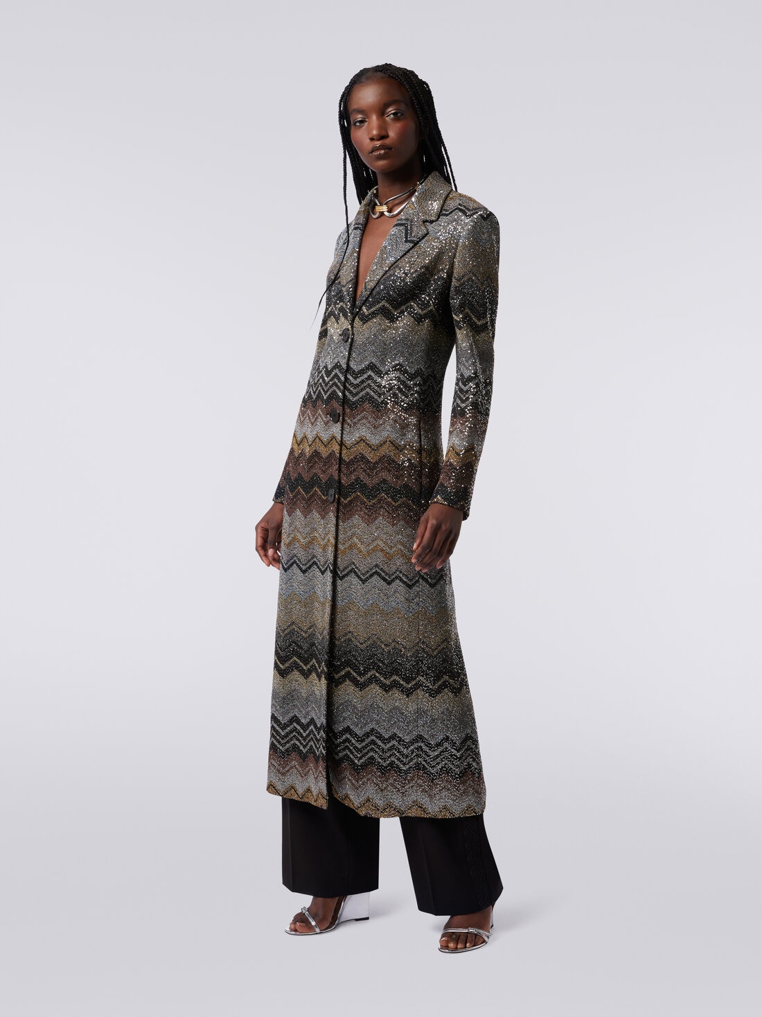 Long coat in viscose blend with sequins, Multicoloured  - DS23WC1DBC003US91HN - 2