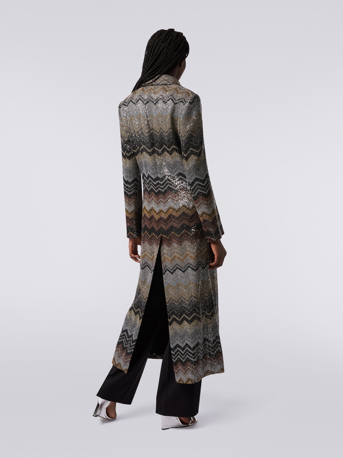 Long coat in viscose blend with sequins, Multicoloured  - DS23WC1DBC003US91HN - 3