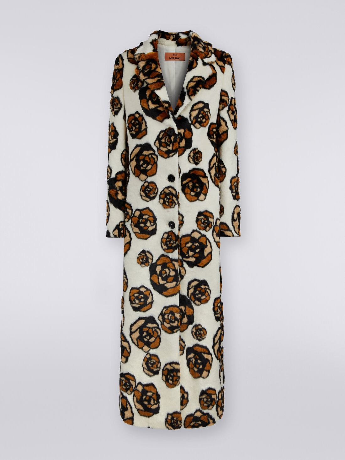 Langer Mantel aus Kunstfell mit Rosen, Mehrfarbig  - DS23WC1EBW00PSS01A1 - 0